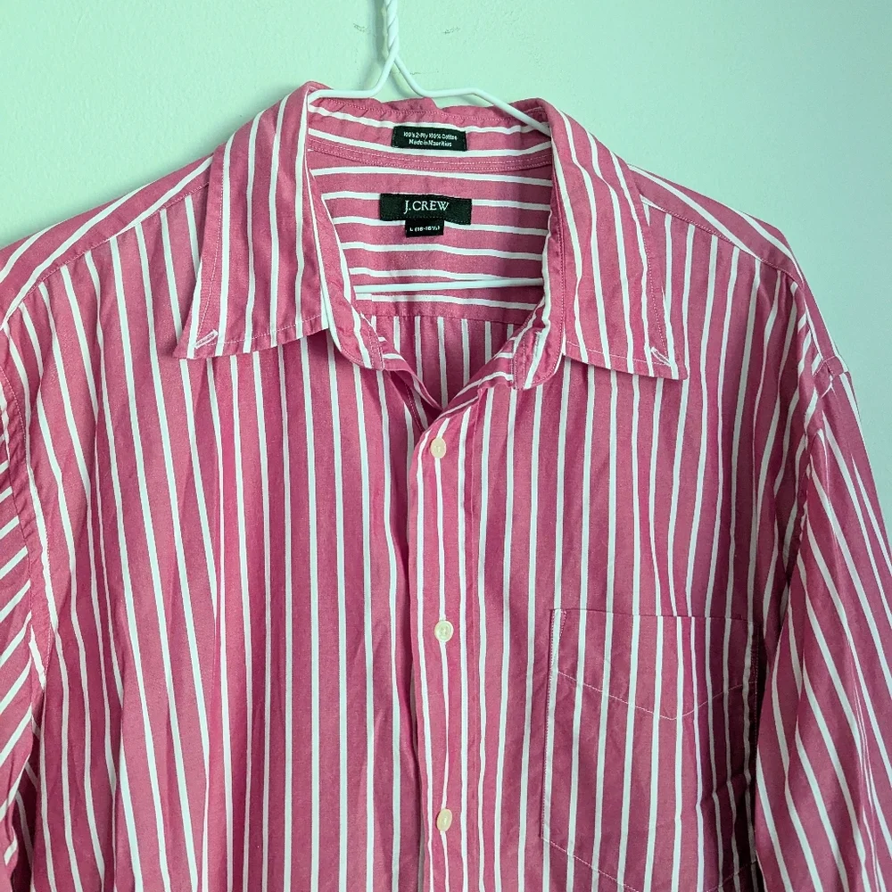 Y2K Vtg J.Crew Men's Large Pink Stripe Cotton Long Sleeve Button Down Shirt 130